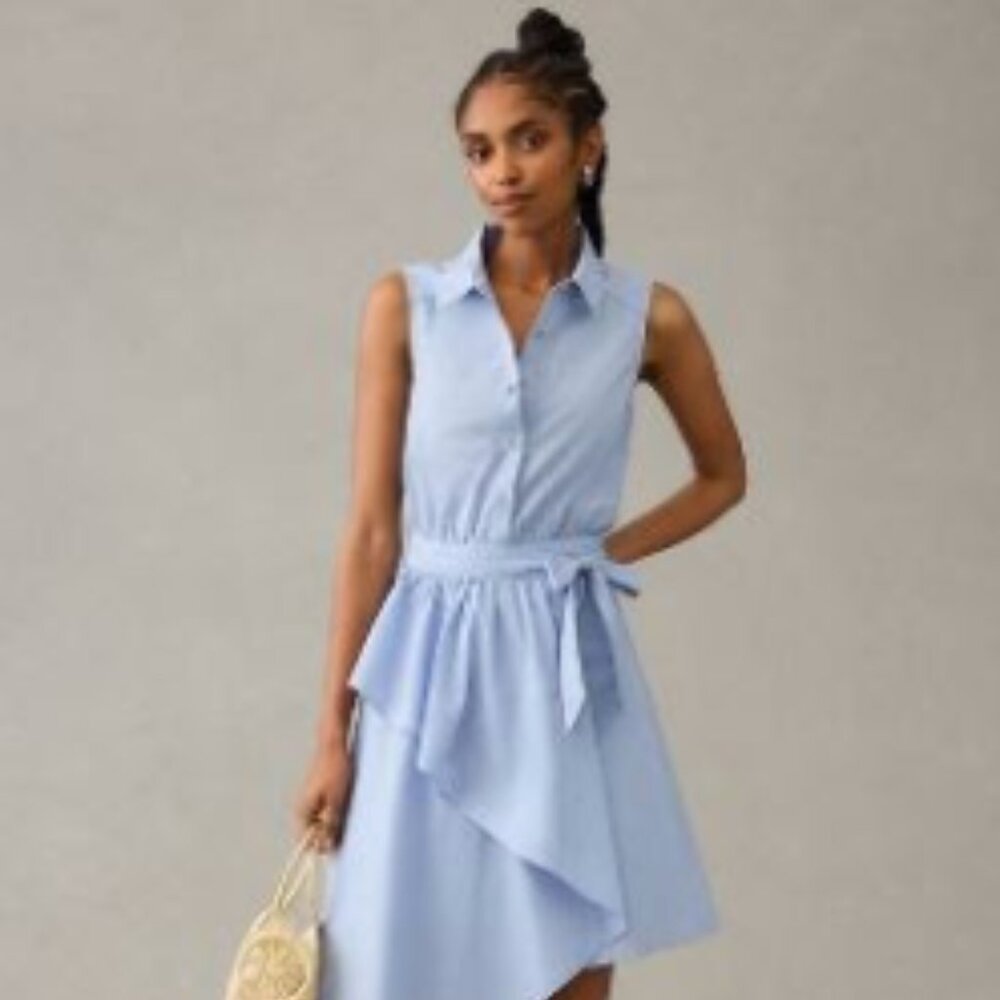 NWT Anthropologie Maeve Asymmetrical Sleeveless Shirt Dress in Sky Blue